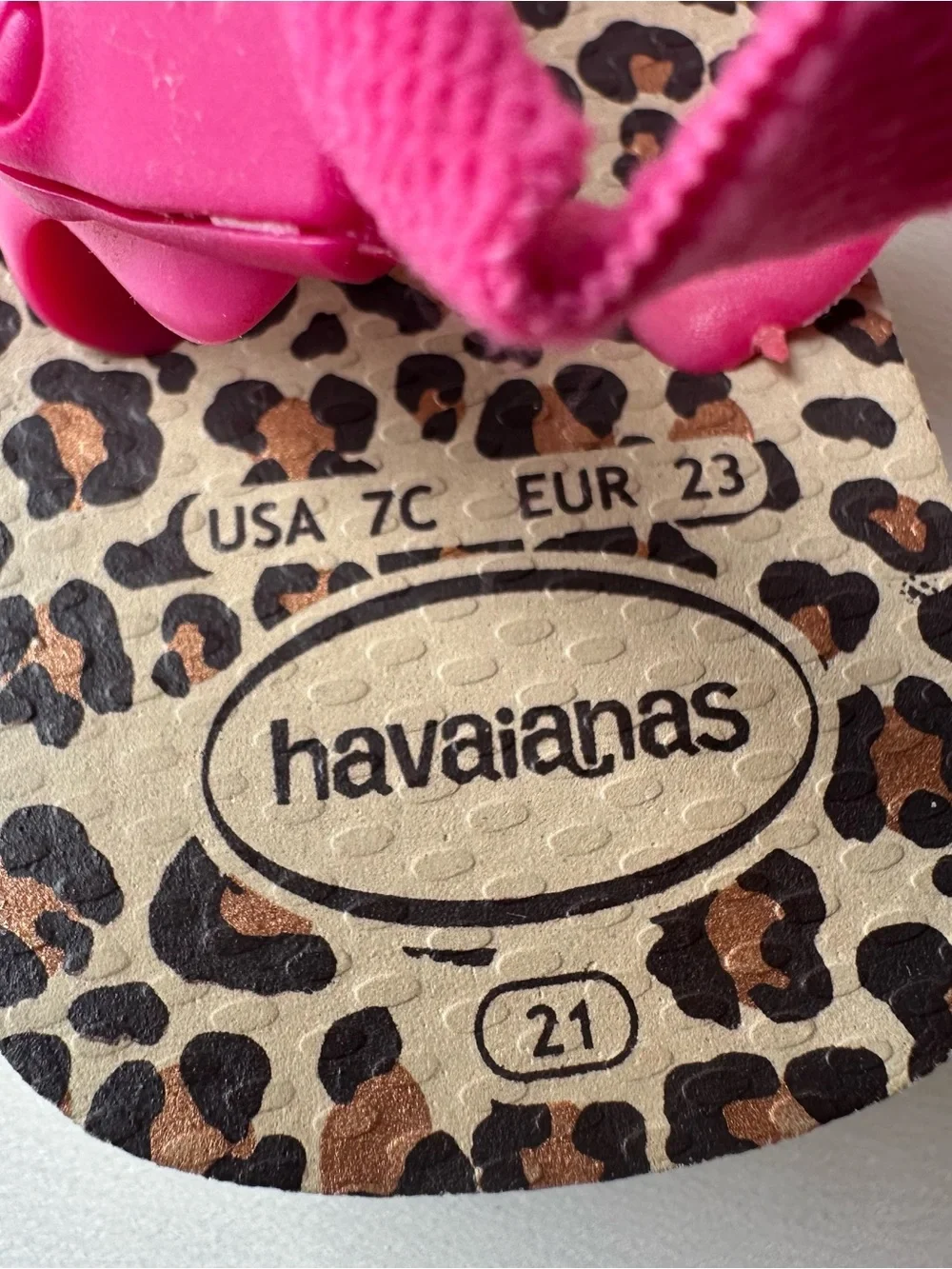 Havaianas Baby Girl Leopard Print Flip Flop Sandals Pink Bow Backstrap USA 7C